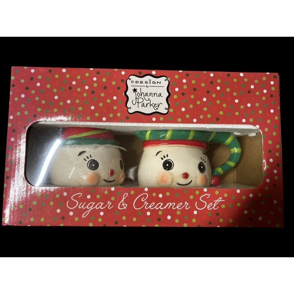 Johanna Parker Design Ceramic Sugar & Creamer Set Festive Holiday Cups Lot 6 New - Picture 3 of 14